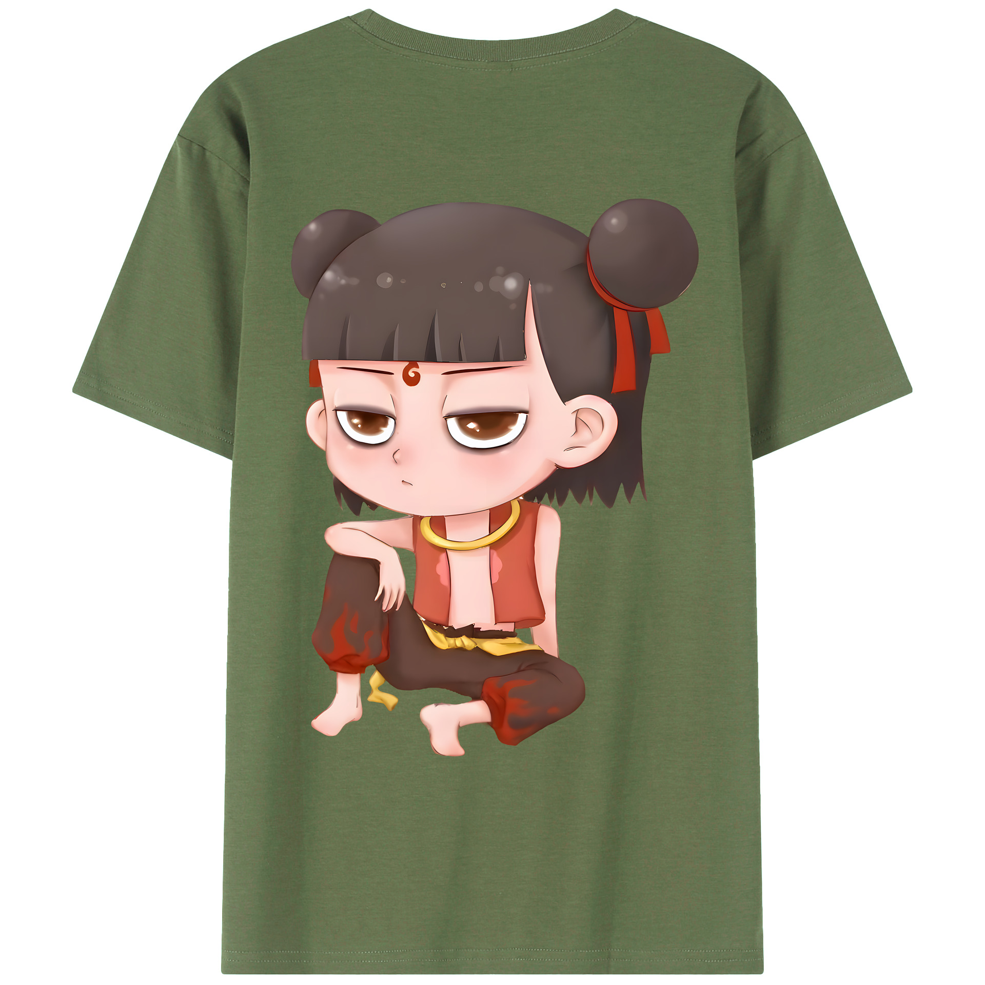 （画像用） Ne Zha 2 ナタ 魔童の大暴れ 綿100％ メンズ半袖Tシャツ（バックプリント） 通気性